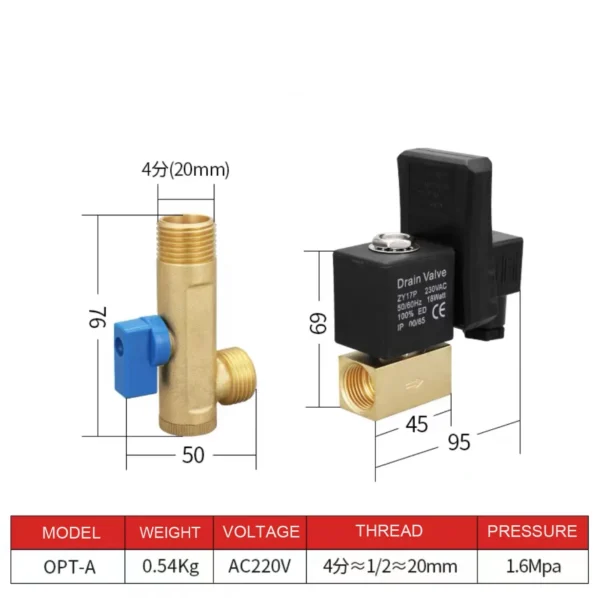OPT-A OPT-B Series Manufacturers Timed Electronic Automatic Water Drain Solenoid Valve Pneumatic for Air Compressor - Image 5