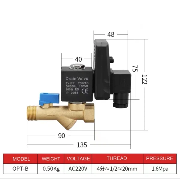 OPT-A OPT-B Series Manufacturers Timed Electronic Automatic Water Drain Solenoid Valve Pneumatic for Air Compressor - Image 6